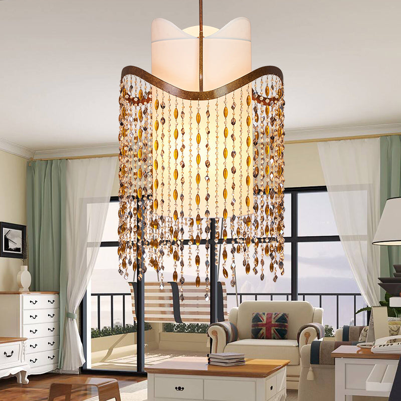 Cascade Chandelier Lamp Nordic Crystal 3 Heads Red Brown Pendant Lighting Fixture for Living Room Clearhalo 'Ceiling Lights' 'Chandeliers' Lighting' options 341990