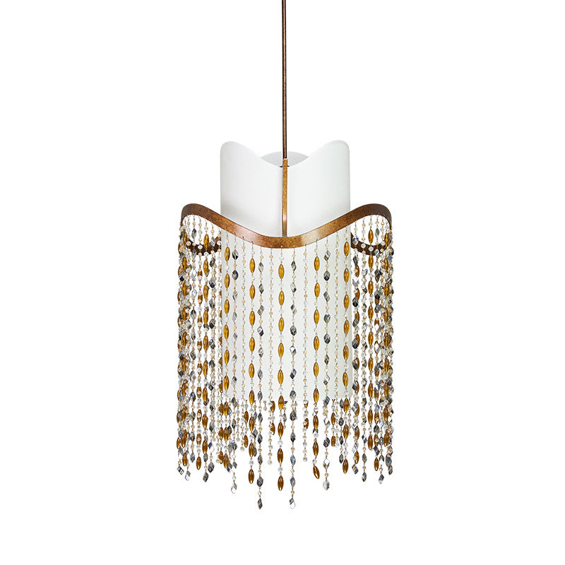 Cascade Chandelier Lamp Nordic Crystal 3 Heads Red Brown Pendant Lighting Fixture for Living Room Clearhalo 'Ceiling Lights' 'Chandeliers' Lighting' options 341991