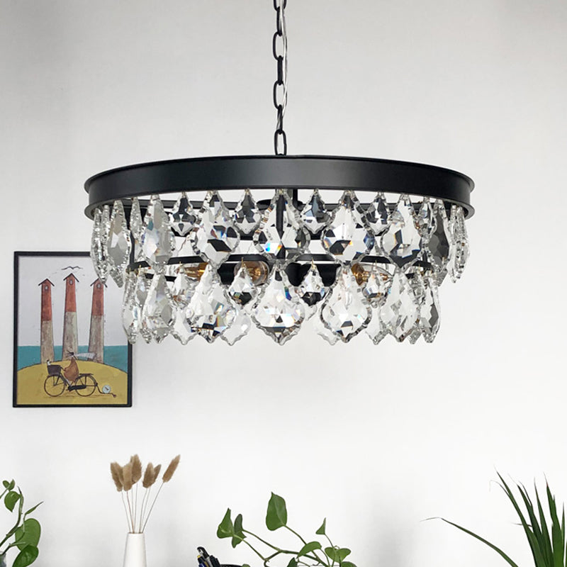 2-Layer Chandelier Light Modern Crystal 3 Heads Black Hanging Lamp Kit for Dining Room Clearhalo 'Ceiling Lights' 'Chandeliers' Lighting' options 341998
