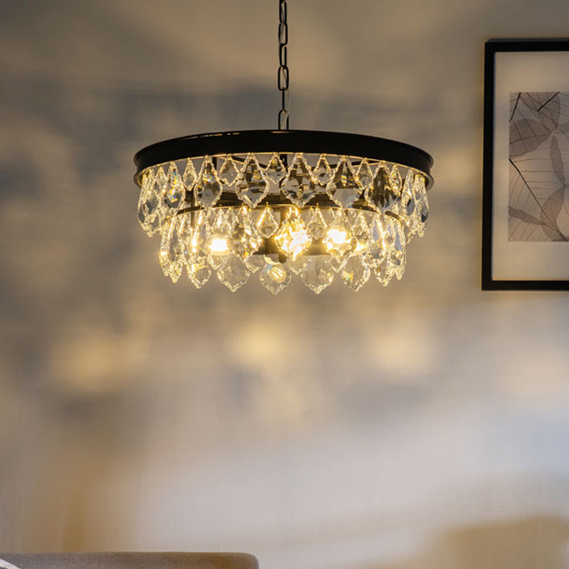 2-Layer Chandelier Light Modern Crystal 3 Heads Black Hanging Lamp Kit for Dining Room Clearhalo 'Ceiling Lights' 'Chandeliers' Lighting' options 341999