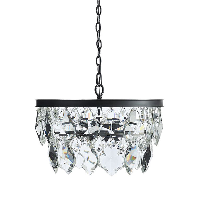2-Layer Chandelier Light Modern Crystal 3 Heads Black Hanging Lamp Kit for Dining Room Clearhalo 'Ceiling Lights' 'Chandeliers' Lighting' options 342001