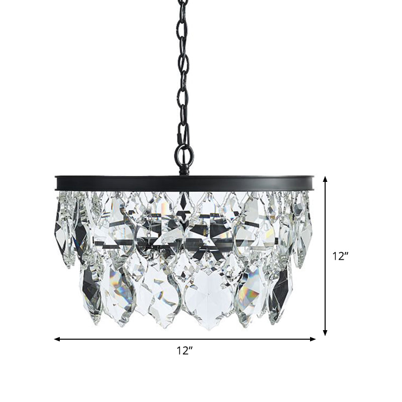 2-Layer Chandelier Light Modern Crystal 3 Heads Black Hanging Lamp Kit for Dining Room Clearhalo 'Ceiling Lights' 'Chandeliers' Lighting' options 342002