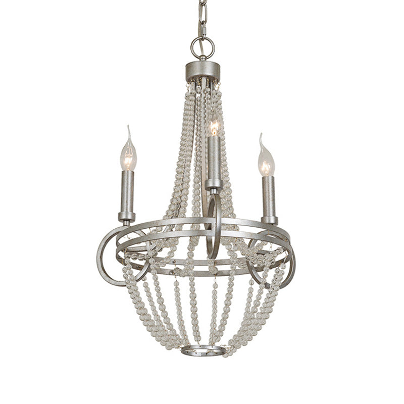 Crystal Candle Chandelier Lamp Retro 3 Heads Silver Ceiling Pendant Light for Living Room Clearhalo 'Ceiling Lights' 'Chandeliers' Lighting' options 342006
