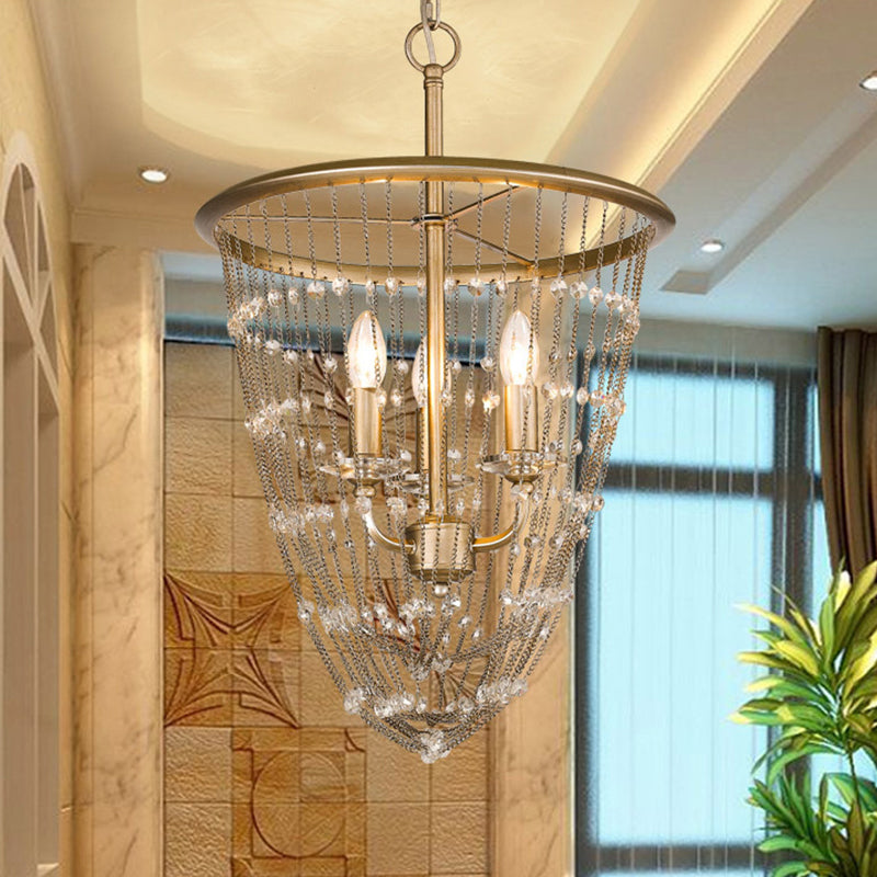 3 Bulbs Cone Ceiling Chandelier Contemporary Crystal Suspended Lighting Fixture in Gold Clearhalo 'Ceiling Lights' 'Chandeliers' Lighting' options 342009