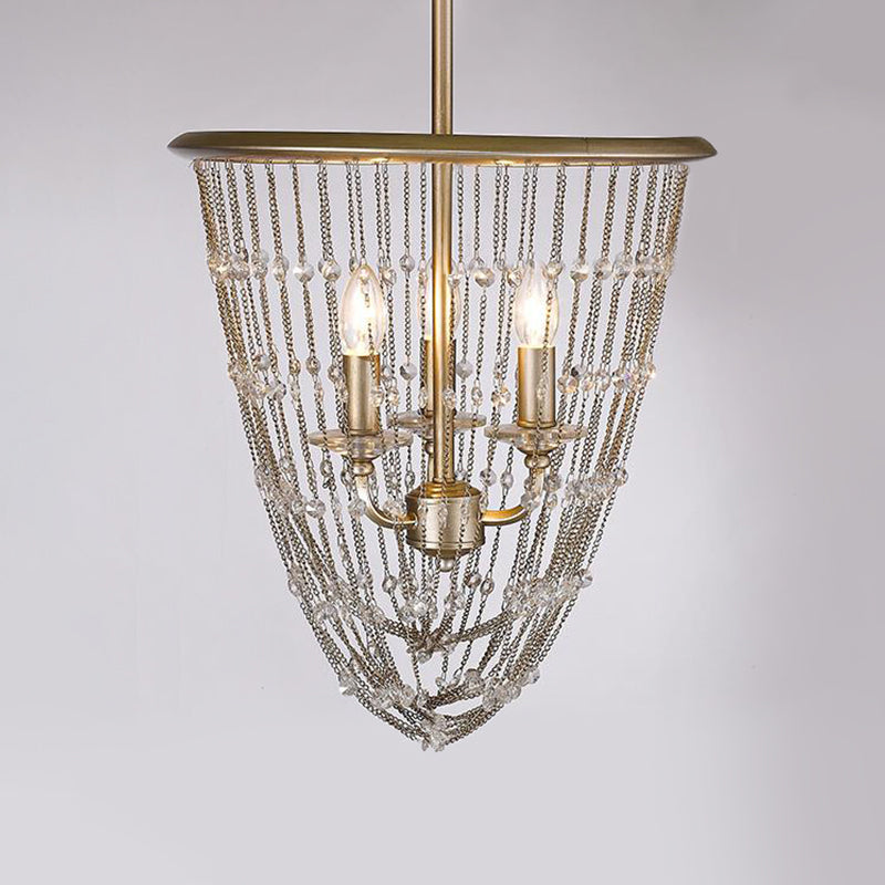 3 Bulbs Cone Ceiling Chandelier Contemporary Crystal Suspended Lighting Fixture in Gold Clearhalo 'Ceiling Lights' 'Chandeliers' Lighting' options 342010