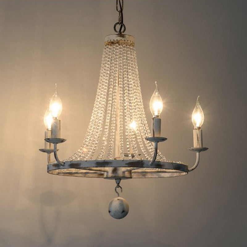 Distressed White Candle Ceiling Chandelier Modernism Crystal 5/6/8 Heads Hanging Light Fixture Clearhalo 'Ceiling Lights' 'Chandeliers' Lighting' options 342020