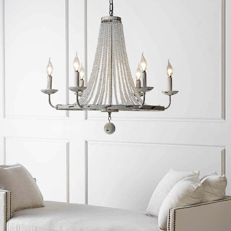 Distressed White Candle Ceiling Chandelier Modernism Crystal 5/6/8 Heads Hanging Light Fixture 6 Distressed White Clearhalo 'Ceiling Lights' 'Chandeliers' Lighting' options 342023_9f194de3-1d72-4ce8-ac41-5f7a3eb800f0