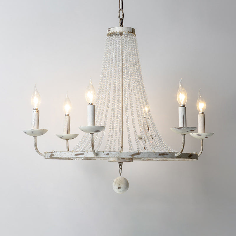 Distressed White Candle Ceiling Chandelier Modernism Crystal 5/6/8 Heads Hanging Light Fixture Clearhalo 'Ceiling Lights' 'Chandeliers' Lighting' options 342025