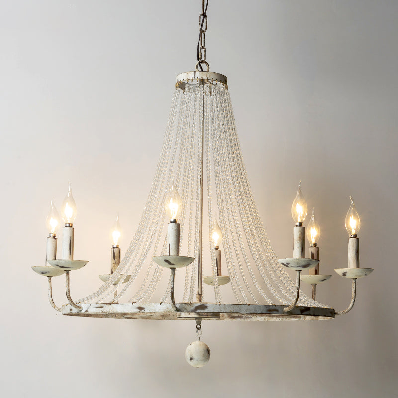 Distressed White Candle Ceiling Chandelier Modernism Crystal 5/6/8 Heads Hanging Light Fixture Clearhalo 'Ceiling Lights' 'Chandeliers' Lighting' options 342030