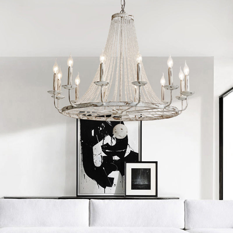 Distressed White Candle Ceiling Chandelier Modernism Crystal 5/6/8 Heads Hanging Light Fixture Clearhalo 'Ceiling Lights' 'Chandeliers' Lighting' options 342033