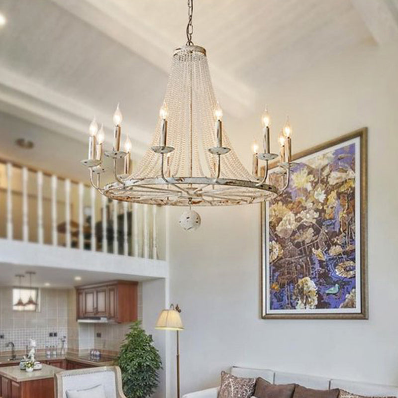 Distressed White Candle Ceiling Chandelier Modernism Crystal 5/6/8 Heads Hanging Light Fixture Clearhalo 'Ceiling Lights' 'Chandeliers' Lighting' options 342034