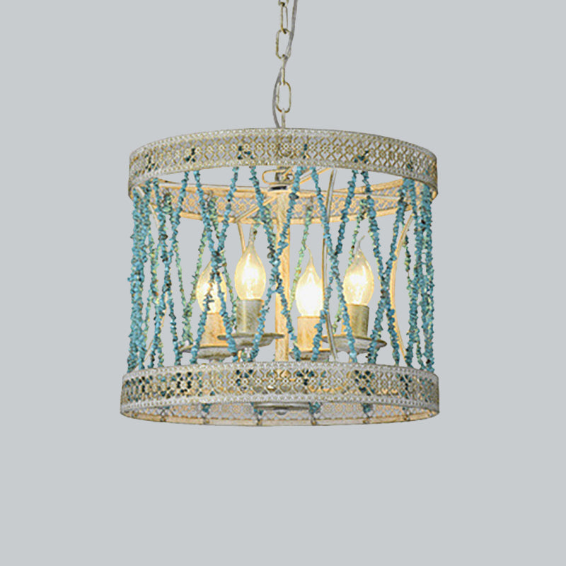 Stone Cylinder Chandelier Lamp Retro 4/6 Bulbs Blue Pendant Lighting Fixture with Adjustable Chain Clearhalo 'Ceiling Lights' 'Chandeliers' Lighting' options 342040