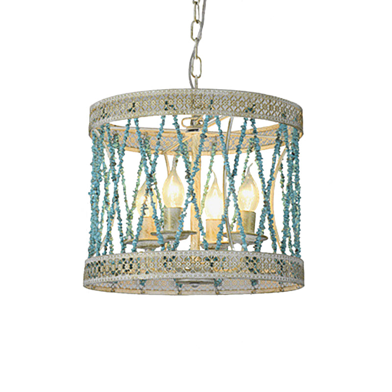 Stone Cylinder Chandelier Lamp Retro 4/6 Bulbs Blue Pendant Lighting Fixture with Adjustable Chain Clearhalo 'Ceiling Lights' 'Chandeliers' Lighting' options 342041