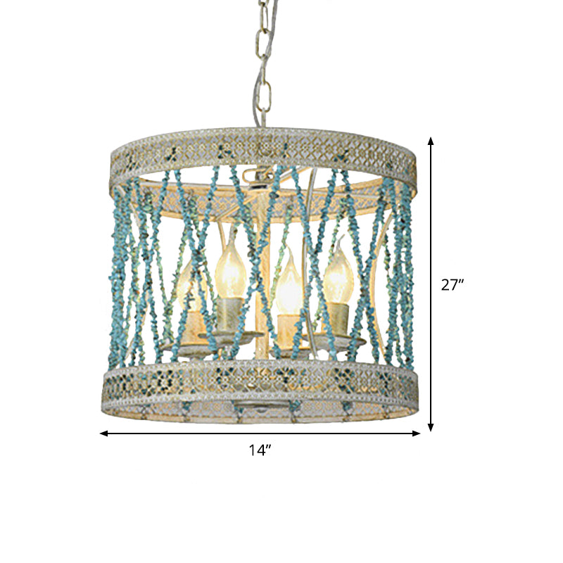 Stone Cylinder Chandelier Lamp Retro 4/6 Bulbs Blue Pendant Lighting Fixture with Adjustable Chain Clearhalo 'Ceiling Lights' 'Chandeliers' Lighting' options 342042