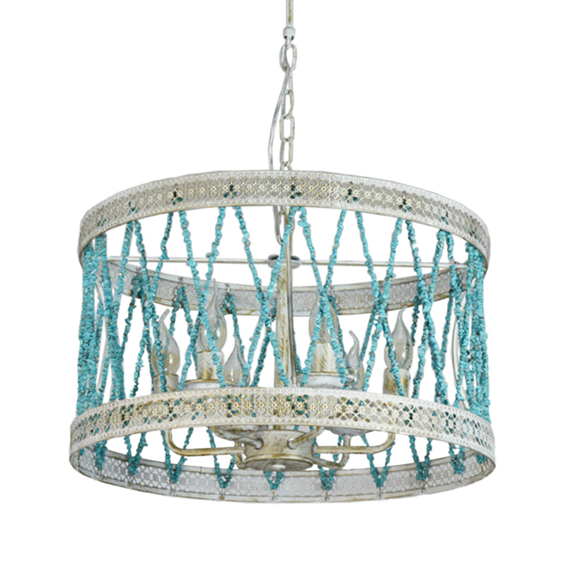 Stone Cylinder Chandelier Lamp Retro 4/6 Bulbs Blue Pendant Lighting Fixture with Adjustable Chain Clearhalo 'Ceiling Lights' 'Chandeliers' Lighting' options 342046