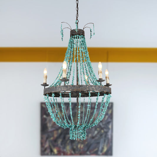 Linear Stone Hanging Chandelier Traditional 6 Heads Blue Ceiling Pendant Light for Living Room Clearhalo 'Ceiling Lights' 'Chandeliers' Lighting' options 342048