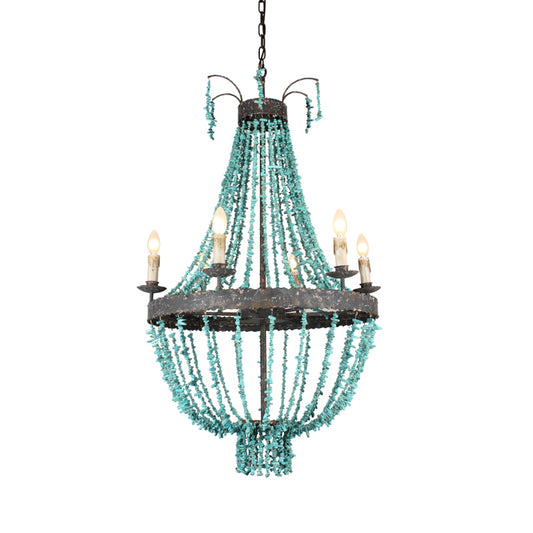 Linear Stone Hanging Chandelier Traditional 6 Heads Blue Ceiling Pendant Light for Living Room Clearhalo 'Ceiling Lights' 'Chandeliers' Lighting' options 342051