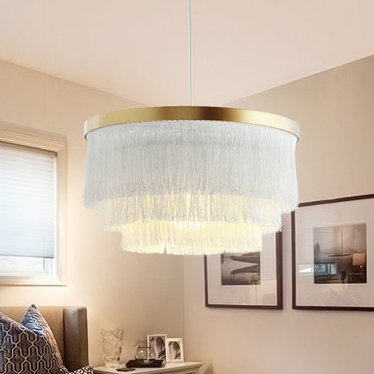 1 Bulb 3-Layer Pendant Lamp Modern Fabric Suspended Lighting Fixture in Grey/White/Blue for Bedroom Clearhalo 'Ceiling Lights' 'Pendant Lights' 'Pendants' Lighting' 342062