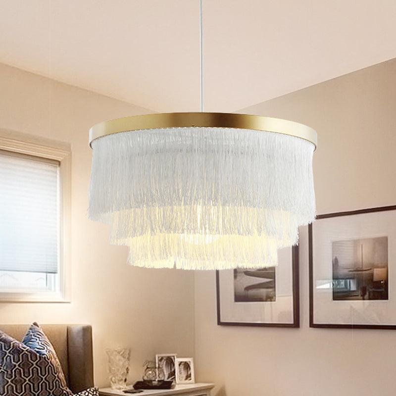 1 Bulb 3-Layer Pendant Lamp Modern Fabric Suspended Lighting Fixture in Grey/White/Blue for Bedroom White Clearhalo 'Ceiling Lights' 'Pendant Lights' 'Pendants' Lighting' 342062_9156b702-6779-44ff-bb9c-4a2668d5b2be