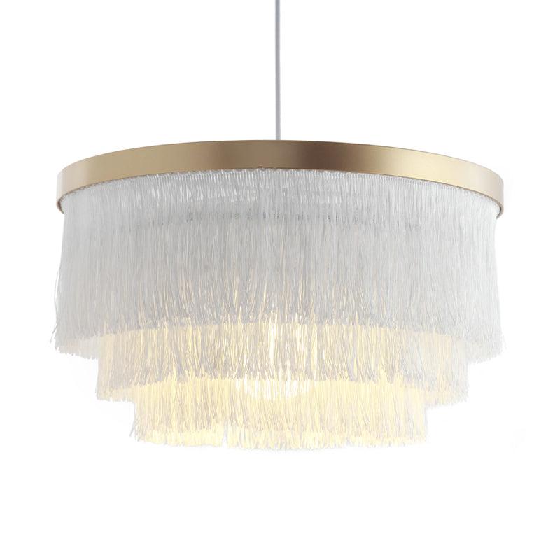 1 Bulb 3-Layer Pendant Lamp Modern Fabric Suspended Lighting Fixture in Grey/White/Blue for Bedroom Clearhalo 'Ceiling Lights' 'Pendant Lights' 'Pendants' Lighting' 342065