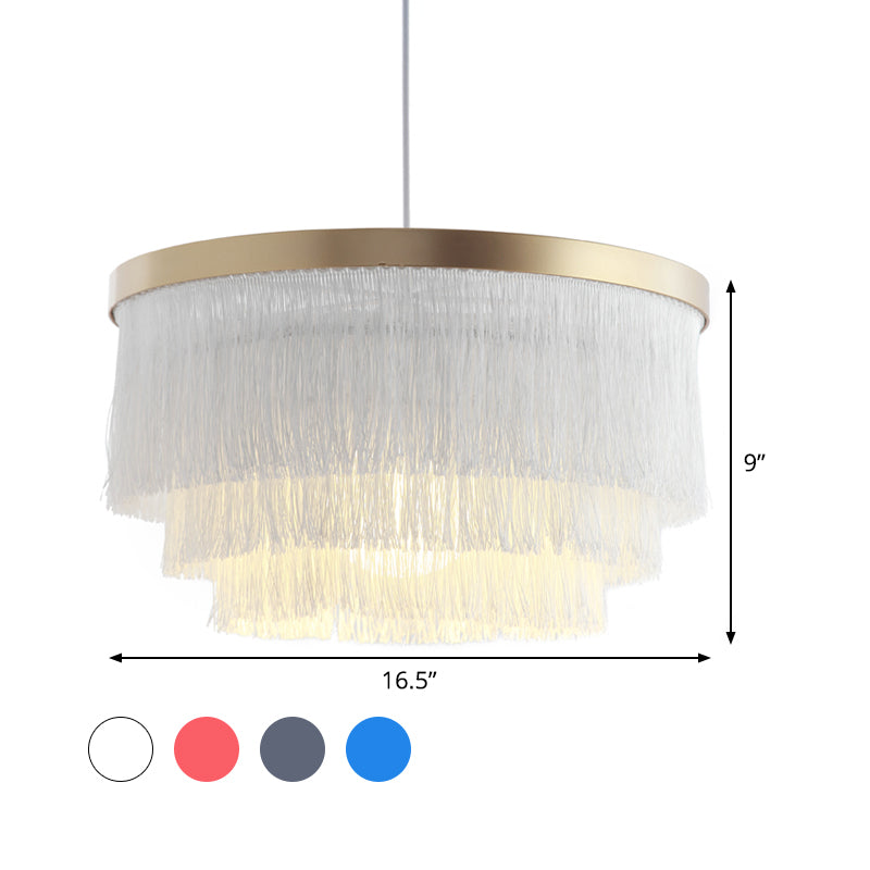1 Bulb 3-Layer Pendant Lamp Modern Fabric Suspended Lighting Fixture in Grey/White/Blue for Bedroom Clearhalo 'Ceiling Lights' 'Pendant Lights' 'Pendants' Lighting' 342066