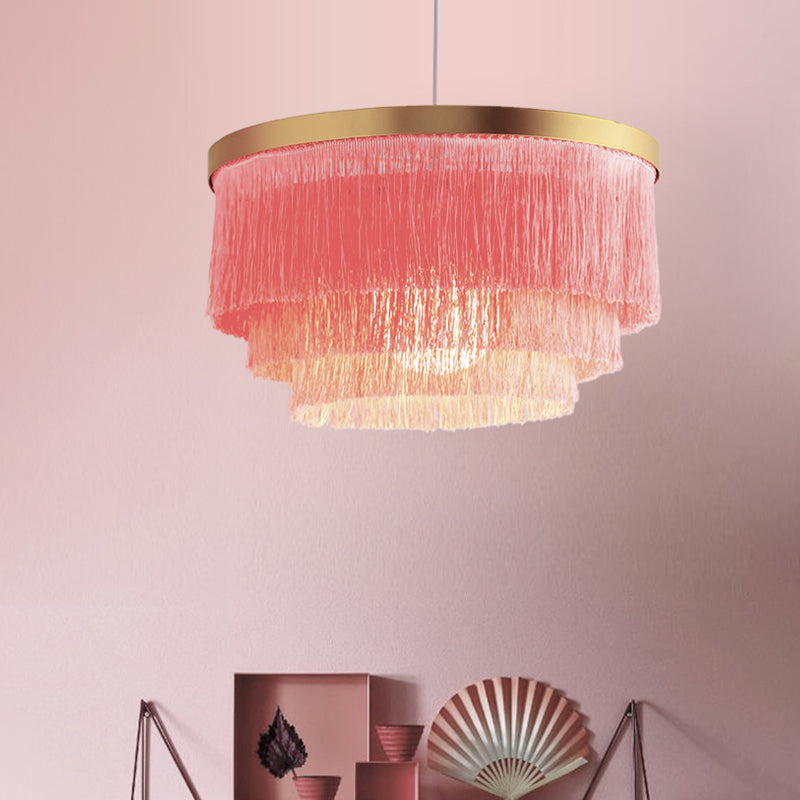 1 Bulb 3-Layer Pendant Lamp Modern Fabric Suspended Lighting Fixture in Grey/White/Blue for Bedroom Clearhalo 'Ceiling Lights' 'Pendant Lights' 'Pendants' Lighting' 342068