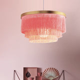 1 Bulb 3-Layer Pendant Lamp Modern Fabric Suspended Lighting Fixture in Grey/White/Blue for Bedroom Clearhalo 'Ceiling Lights' 'Pendant Lights' 'Pendants' Lighting' 342068