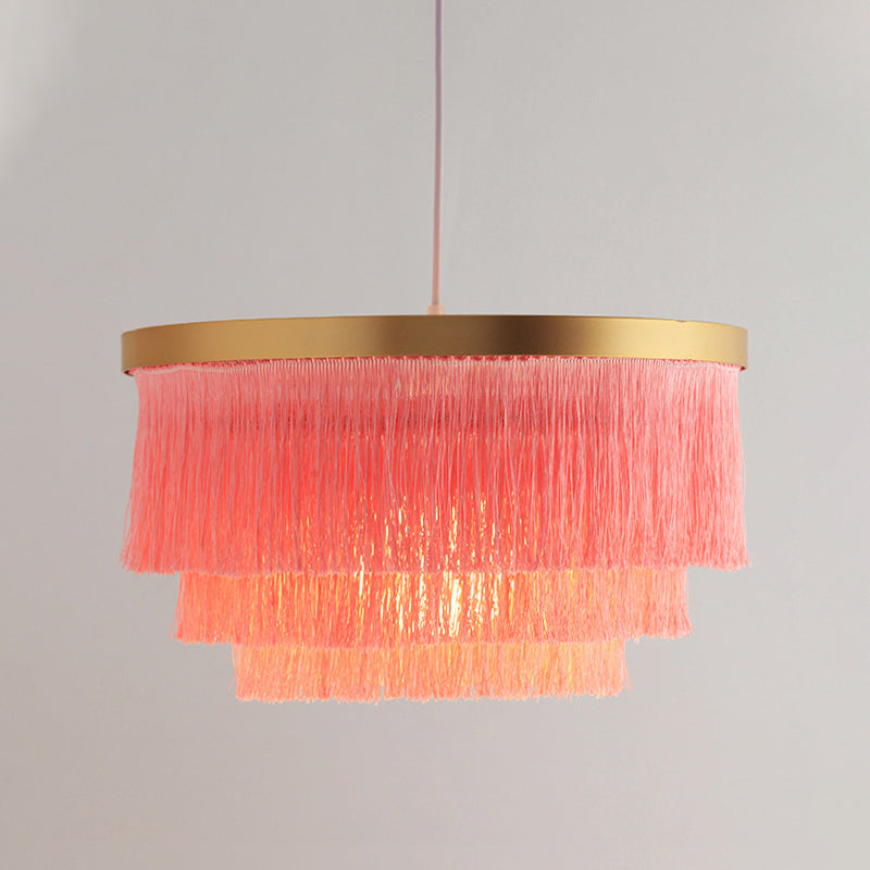 1 Bulb 3-Layer Pendant Lamp Modern Fabric Suspended Lighting Fixture in Grey/White/Blue for Bedroom Clearhalo 'Ceiling Lights' 'Pendant Lights' 'Pendants' Lighting' 342069