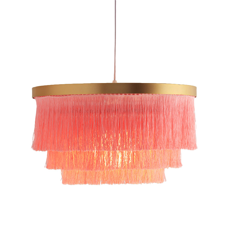 1 Bulb 3-Layer Pendant Lamp Modern Fabric Suspended Lighting Fixture in Grey/White/Blue for Bedroom Clearhalo 'Ceiling Lights' 'Pendant Lights' 'Pendants' Lighting' 342070