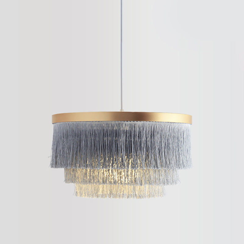 1 Bulb 3-Layer Pendant Lamp Modern Fabric Suspended Lighting Fixture in Grey/White/Blue for Bedroom Clearhalo 'Ceiling Lights' 'Pendant Lights' 'Pendants' Lighting' 342073
