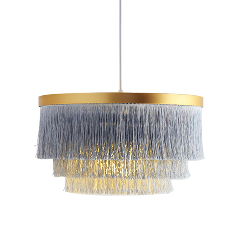 1 Bulb 3-Layer Pendant Lamp Modern Fabric Suspended Lighting Fixture in Grey/White/Blue for Bedroom Clearhalo 'Ceiling Lights' 'Pendant Lights' 'Pendants' Lighting' 342074