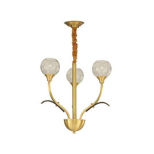 Brass Ball Ceiling Chandelier Nordic Clear Glass 3/6 Heads Hanging Light Fixture for Living Room Clearhalo 'Ceiling Lights' 'Chandeliers' 'Close To Ceiling Lights' 'Glass shade' 'Glass' Lighting' 342097