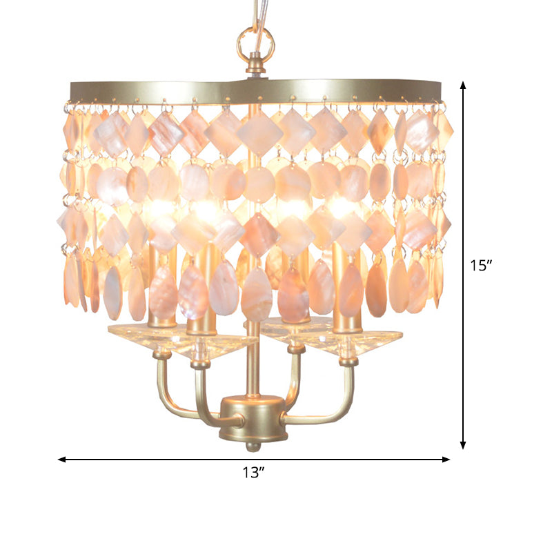 4/6 Bulbs Drum Ceiling Chandelier Traditional Shell Suspended Lighting Fixture in Brass Clearhalo 'Ceiling Lights' 'Chandeliers' Lighting' options 342112