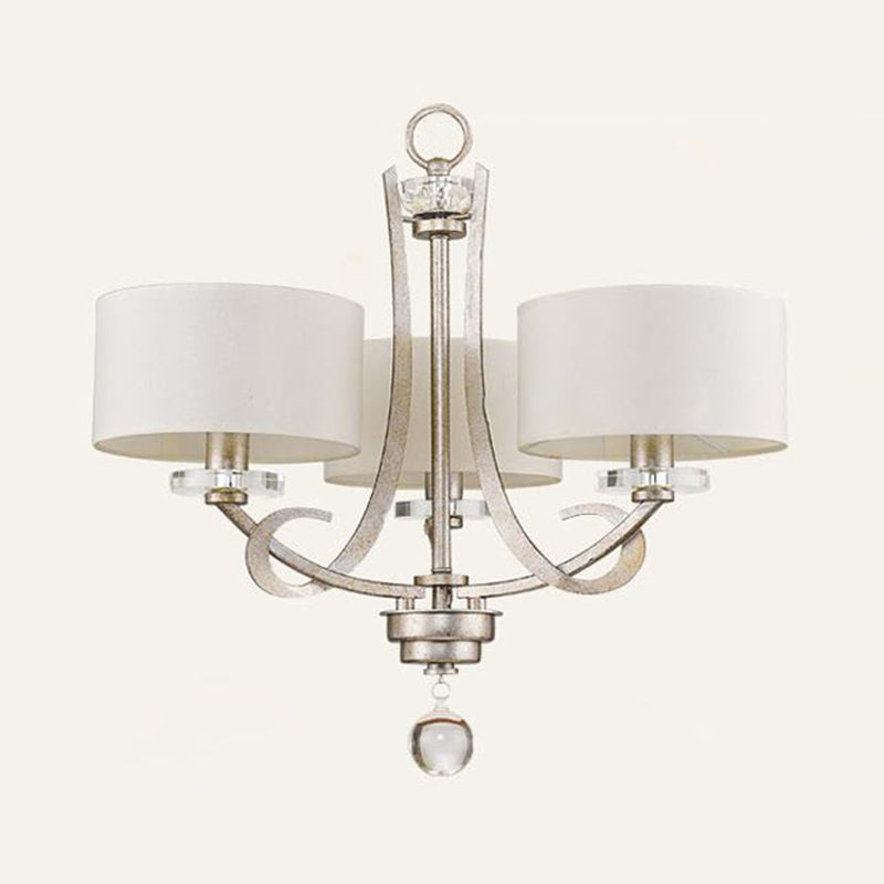 3 Light Pendant Light Classic Drum Fabric Hanging Chandelier in White for Bedroom with Crystal Clearhalo 'Ceiling Lights' 'Chandeliers' Lighting' options 342122