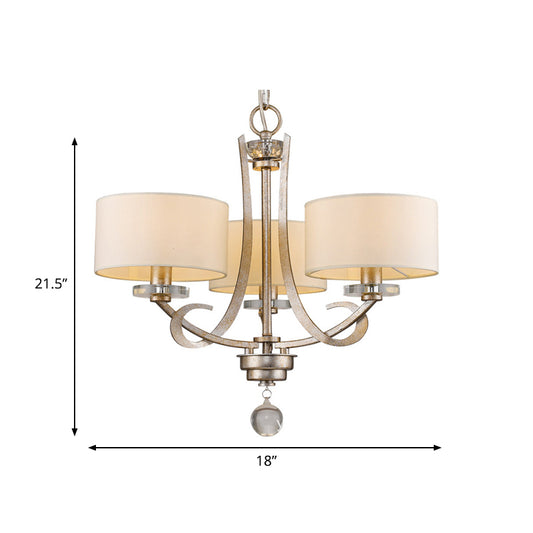 3 Light Pendant Light Classic Drum Fabric Hanging Chandelier in White for Bedroom with Crystal Clearhalo 'Ceiling Lights' 'Chandeliers' Lighting' options 342123