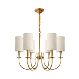 White Cylindrical Pendant Lighting Classic Fabric 6 Lights Living Room Chandelier Clearhalo 'Ceiling Lights' 'Chandeliers' Lighting' options 342132