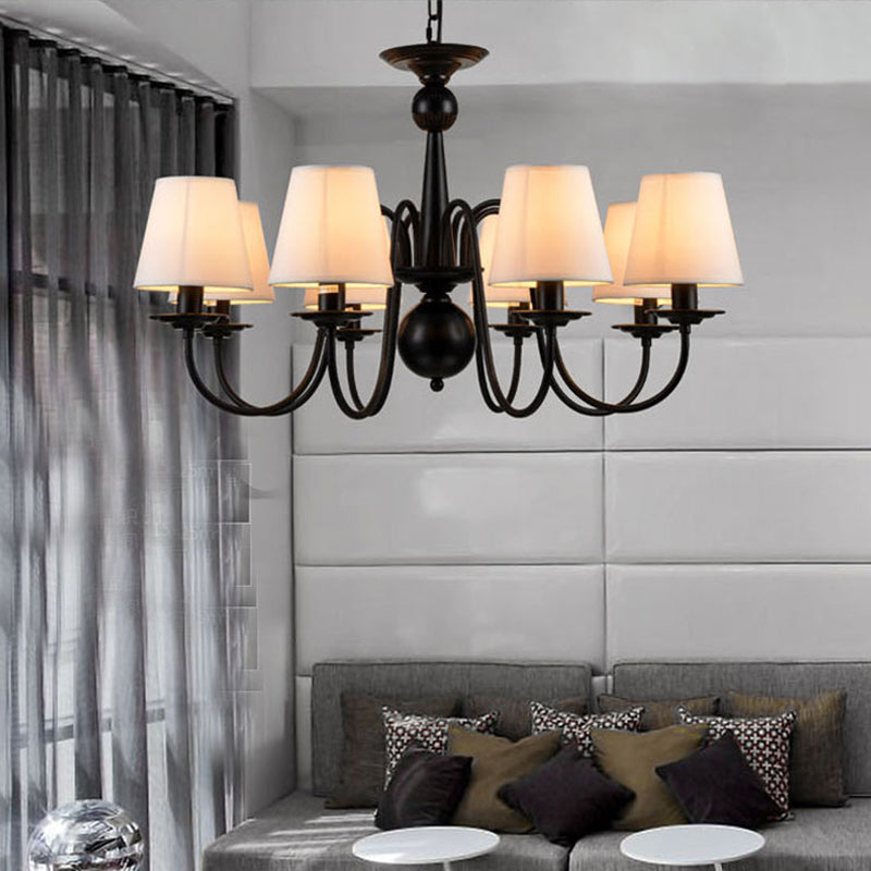 3/5/6 Lights Chandelier Light Fixture Traditional White Fabric Tapered Pendant Lamp for Living Room Clearhalo 'Ceiling Lights' 'Chandeliers' Lighting' options 342155