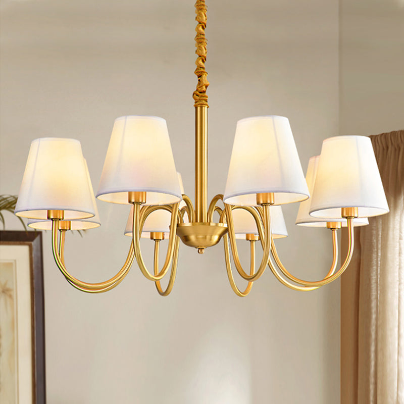 Fabric Tapered Hanging Chandelier Traditional 3/5/6 Lights Living Room Pendant Light in Brass Clearhalo 'Ceiling Lights' 'Chandeliers' Lighting' options 342185
