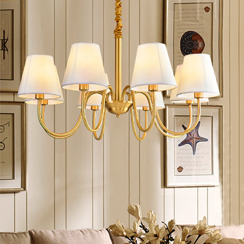 Fabric Tapered Hanging Chandelier Traditional 3/5/6 Lights Living Room Pendant Light in Brass Clearhalo 'Ceiling Lights' 'Chandeliers' Lighting' options 342186
