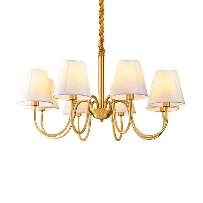 Fabric Tapered Hanging Chandelier Traditional 3/5/6 Lights Living Room Pendant Light in Brass Clearhalo 'Ceiling Lights' 'Chandeliers' Lighting' options 342187