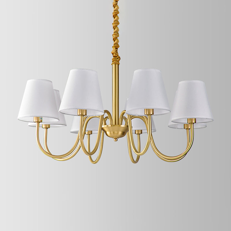 Fabric Tapered Hanging Chandelier Traditional 3/5/6 Lights Living Room Pendant Light in Brass Clearhalo 'Ceiling Lights' 'Chandeliers' Lighting' options 342188