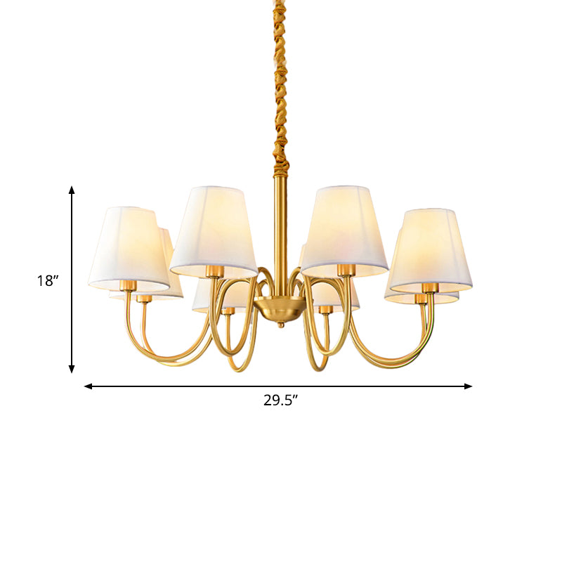 Fabric Tapered Hanging Chandelier Traditional 3/5/6 Lights Living Room Pendant Light in Brass Clearhalo 'Ceiling Lights' 'Chandeliers' Lighting' options 342189