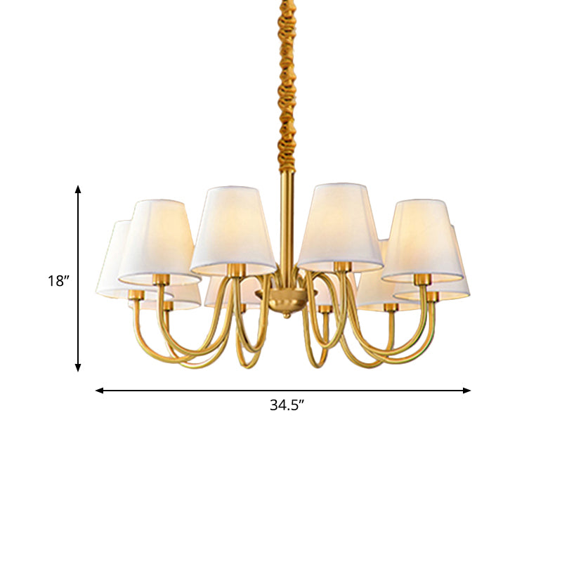 Fabric Tapered Hanging Chandelier Traditional 3/5/6 Lights Living Room Pendant Light in Brass Clearhalo 'Ceiling Lights' 'Chandeliers' Lighting' options 342193