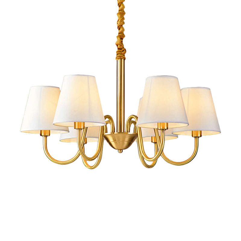 Fabric Tapered Hanging Chandelier Traditional 3/5/6 Lights Living Room Pendant Light in Brass Clearhalo 'Ceiling Lights' 'Chandeliers' Lighting' options 342195