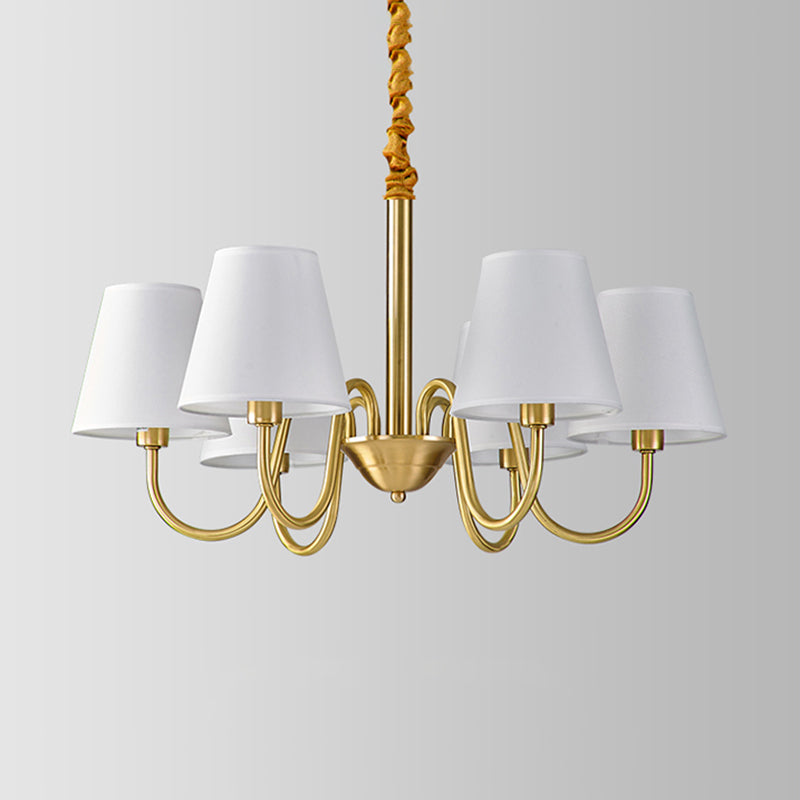 Fabric Tapered Hanging Chandelier Traditional 3/5/6 Lights Living Room Pendant Light in Brass Clearhalo 'Ceiling Lights' 'Chandeliers' Lighting' options 342196