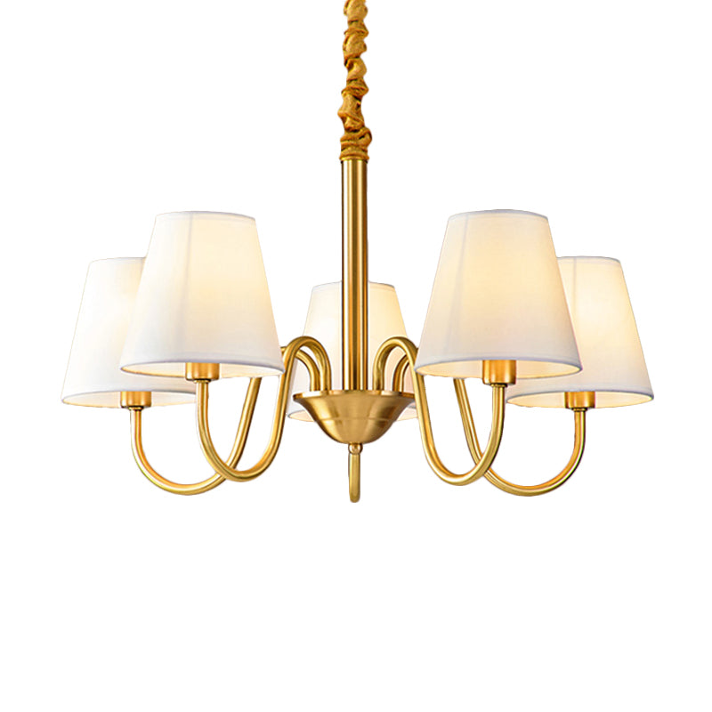 Fabric Tapered Hanging Chandelier Traditional 3/5/6 Lights Living Room Pendant Light in Brass Clearhalo 'Ceiling Lights' 'Chandeliers' Lighting' options 342199