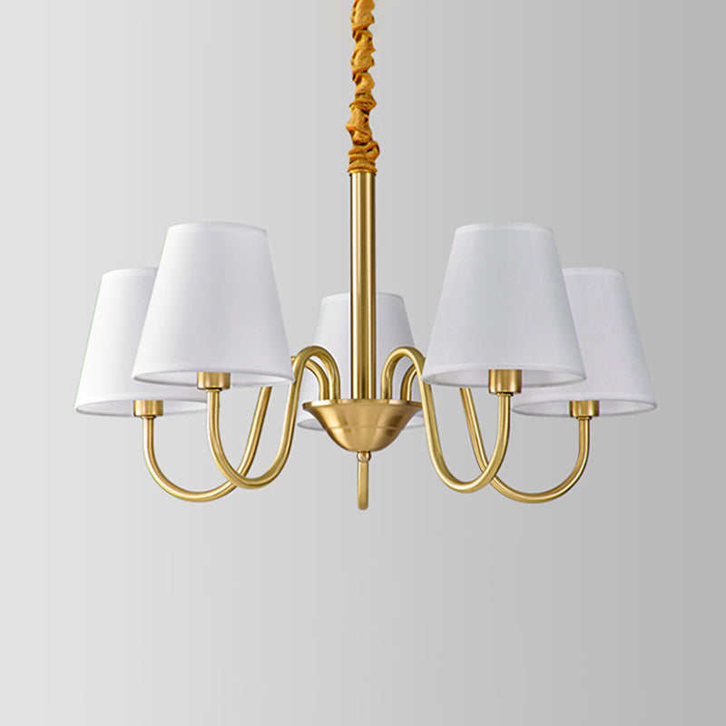 Fabric Tapered Hanging Chandelier Traditional 3/5/6 Lights Living Room Pendant Light in Brass Clearhalo 'Ceiling Lights' 'Chandeliers' Lighting' options 342200