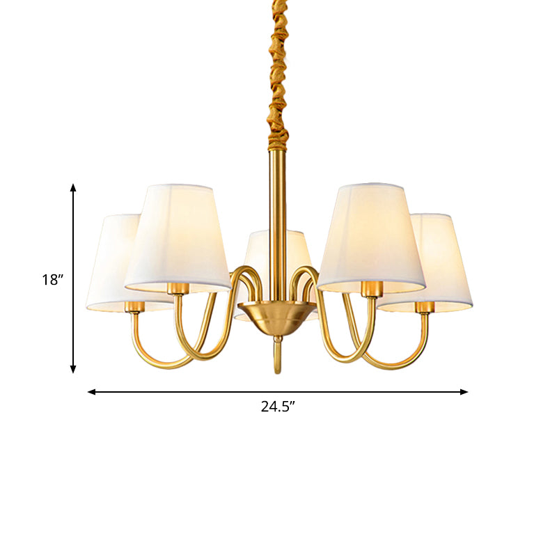 Fabric Tapered Hanging Chandelier Traditional 3/5/6 Lights Living Room Pendant Light in Brass Clearhalo 'Ceiling Lights' 'Chandeliers' Lighting' options 342201