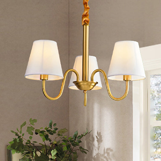 Fabric Tapered Hanging Chandelier Traditional 3/5/6 Lights Living Room Pendant Light in Brass 3 Brass