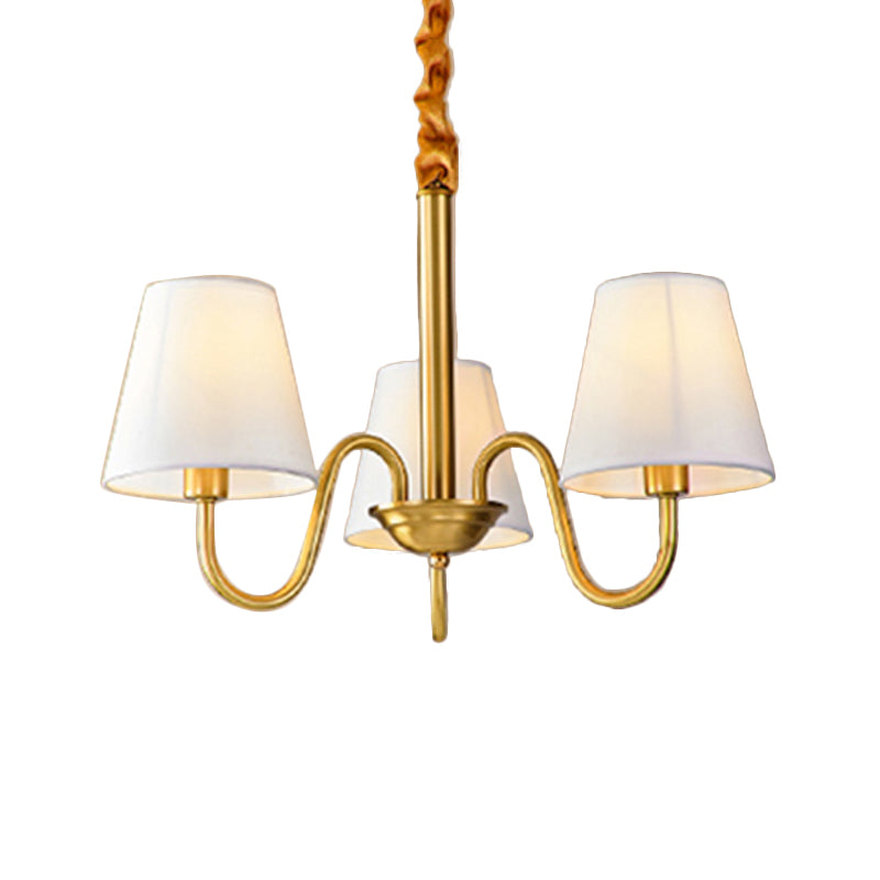 Fabric Tapered Hanging Chandelier Traditional 3/5/6 Lights Living Room Pendant Light in Brass Clearhalo 'Ceiling Lights' 'Chandeliers' Lighting' options 342203
